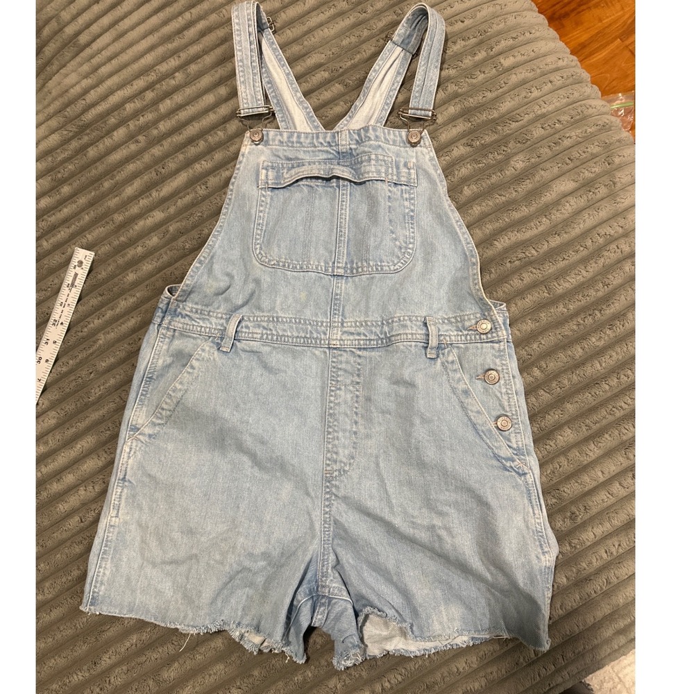 Topshop Moto Light Wash Denim Shortalls Overalls Raw Hem Women's 8
Festival